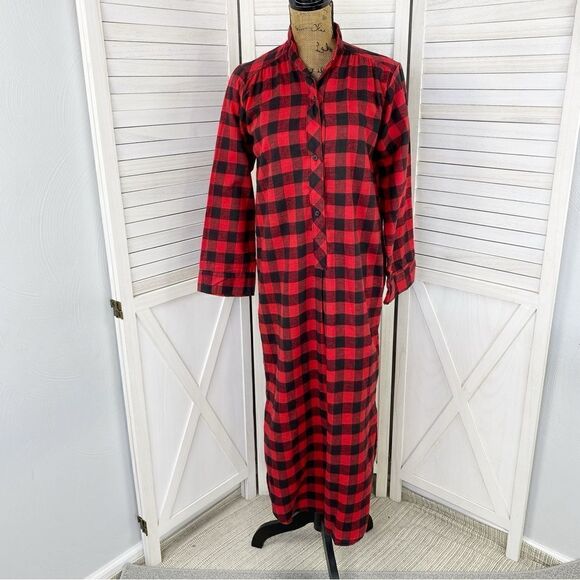 Woolrich Vintage Buffalo Check Flannel Nightshirt Red Black Small Maxi - Picture 1 of 12